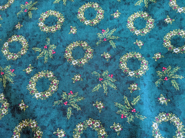 Bottle Green Christmas Wreaths Cotton Fabric Christmas Fabric, Festive Fabric, Holiday Fabric